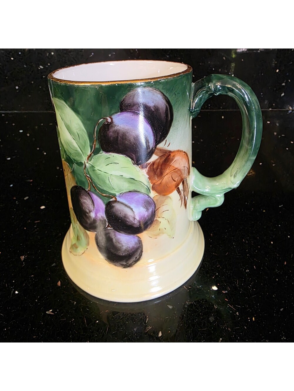 Antique French JP Limoges Hand Painted Grape Mug Tankard Porcelain Cider